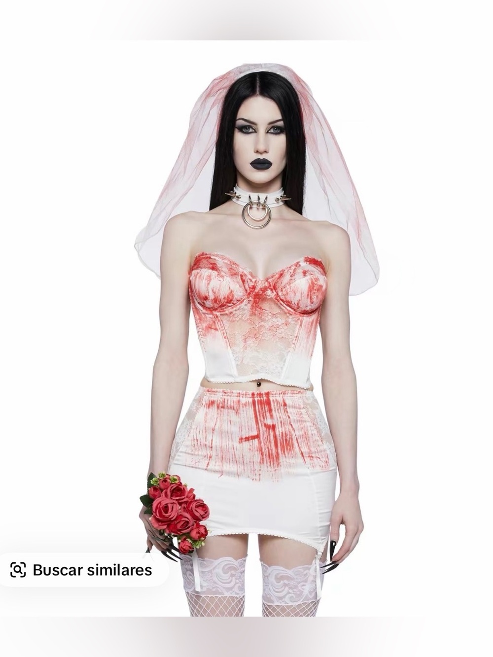 4-Piece Bloody Bride Costume Set – Corset Skirt Veil & Flowers Size M